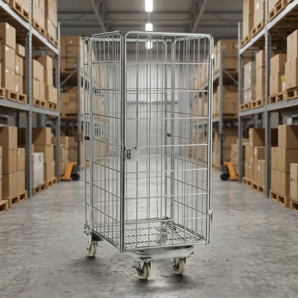 4 Sided Nestable Foldable Heavy Duty Logistics Wire Mesh Roll Container