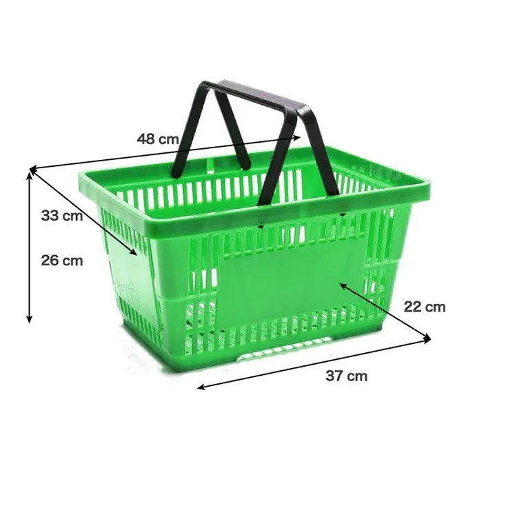 Plastic supermarket shopping basket with twin carry handles, 40 litre capacity