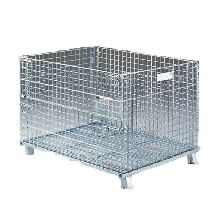 Stackable heavy duty wire mesh stillage cage rated 250 kg on a white background