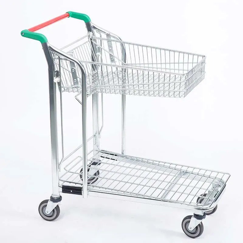 Foldable mesh sided warehouse trolley with four castors, photographed on a white background